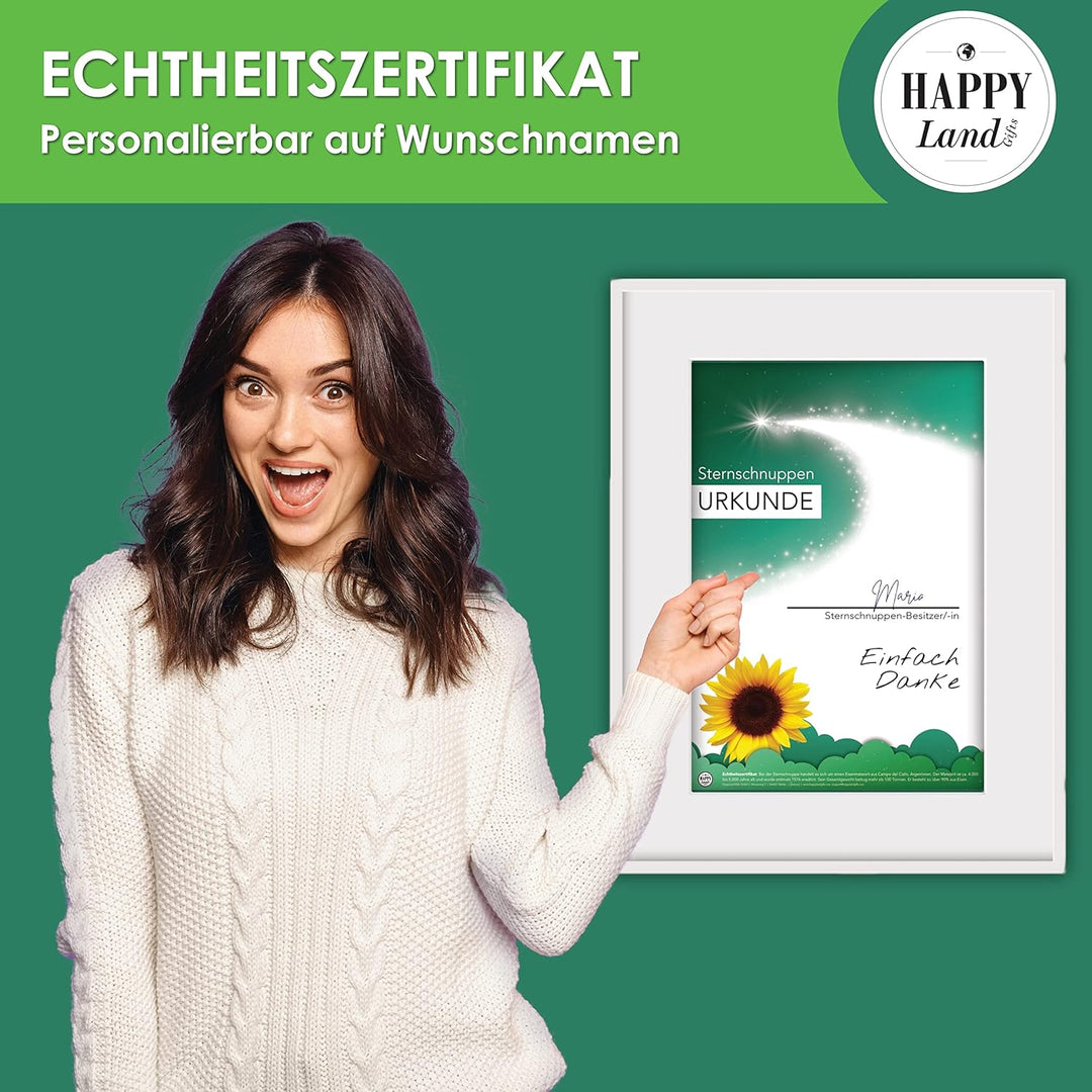happylandgifts® Echte Sternschnuppe zum Danke Sagen | Echter Meteorit | Hochwertige Urkunde mit Wuns