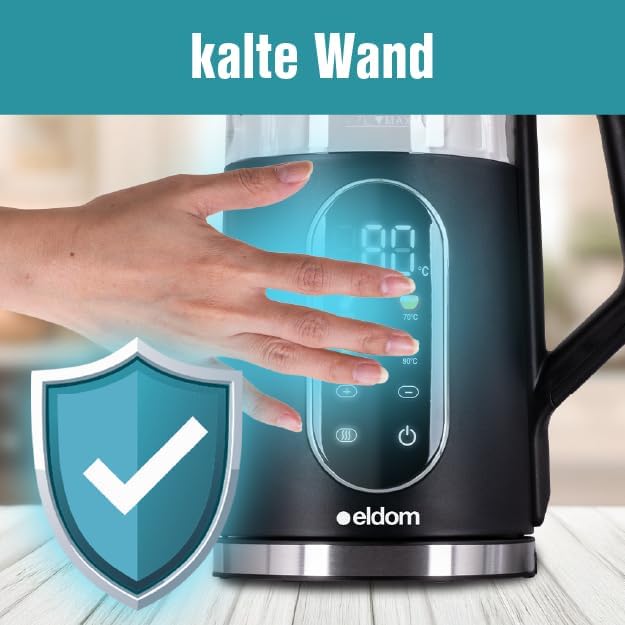 Wasserkocher 1,7L mit Temperaturregelung &amp; Warmhaltefunktion, 2200W, LED Display, 13 Temperaturstufe