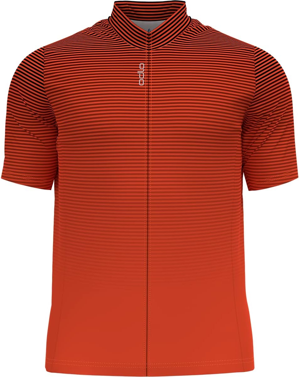 Odlo Herren Essential Print_411952 Radtrikot (1er Pack) M Black - Exuberant Orange, M Black - Exuber