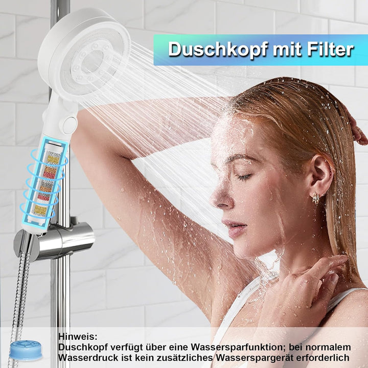 Duschkopf mit 4 PP Filter, Hochdruck Duschkopf Weiss | Handbrause mit 5 Sprühmodi, wassersparender D