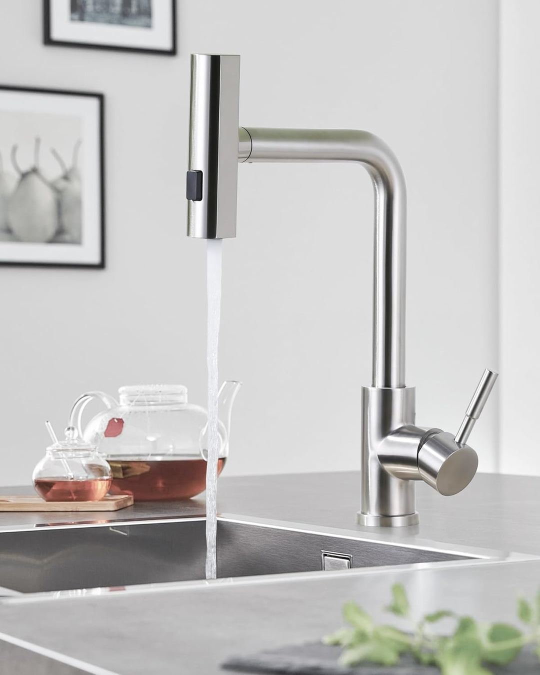Wasserhahn Küche, Küchenarmatur Ausziebar mit Brause, Hochdruck Wasserfall Spültischarmatur 360° Dre