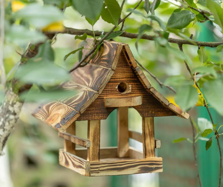 Vögelhaus, Vogelhaus, Futterhaus, Futterhäuschen, handgefertigt gebranntes Holz klein, 23cm x 25cm x