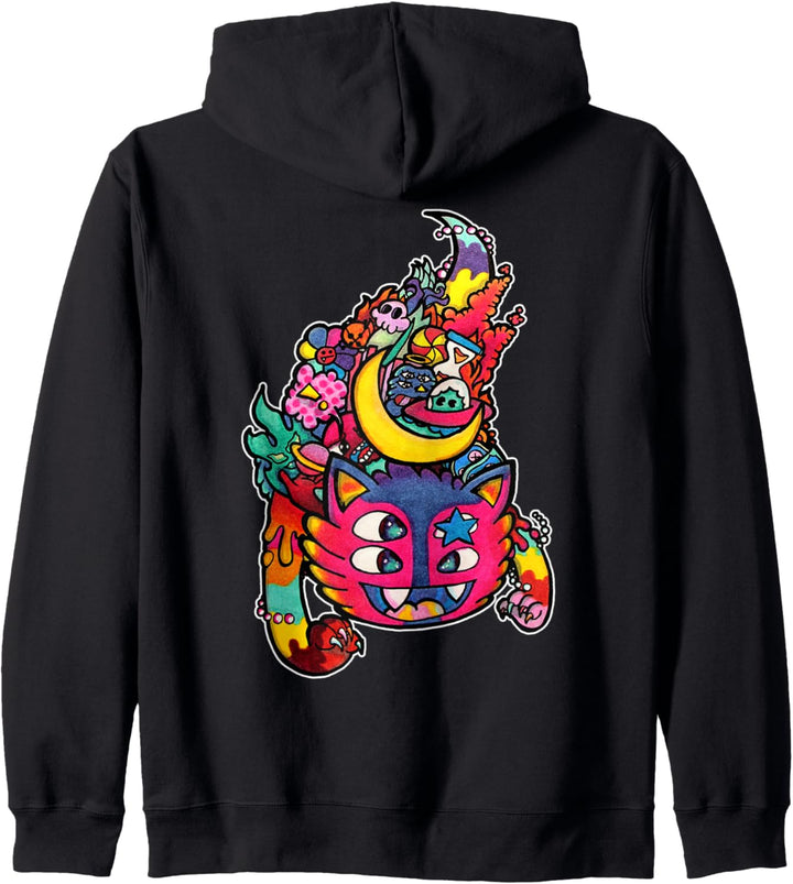 Doodle Art, Comic Zeichnung, Mond Katze, Lustige Monster Kapuzenjacke