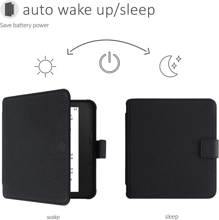 kalibri Klapphülle kompatibel mit Kobo Libra 2 - Leder Hülle eReader mit Litchi-Struktur - Schwarz,