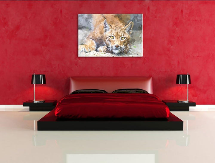 wachsamer Luchs Deluxe Format: 100x70 cm auf Leinwand, XXL riesige Bilder fertig gerahmt mit Keilrah