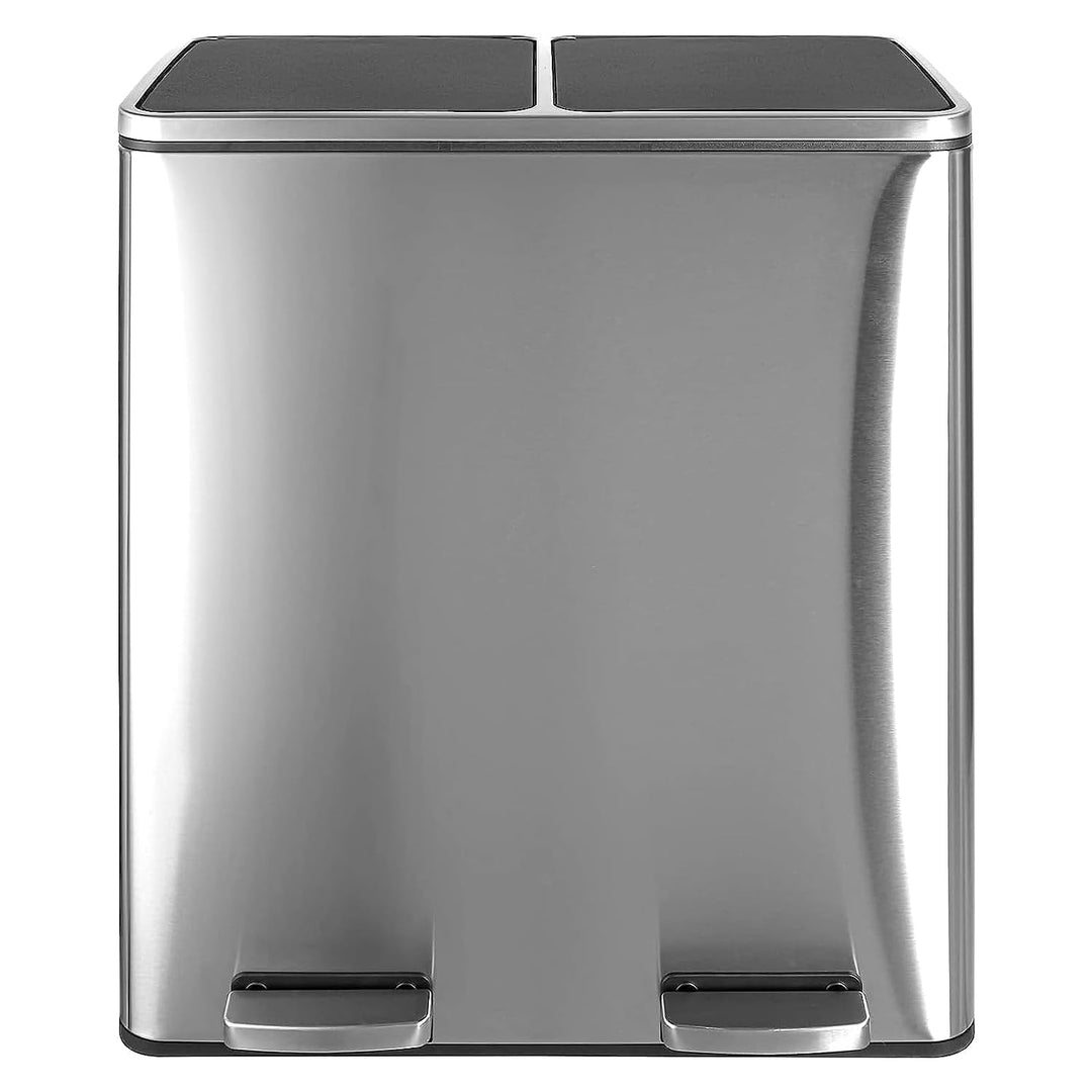 LIFERUN Mülleimer 2 Fächer, Abfalleimer Küche 60L (2x 30 Liter), aus Metall, mit Softclose Deckel, 2