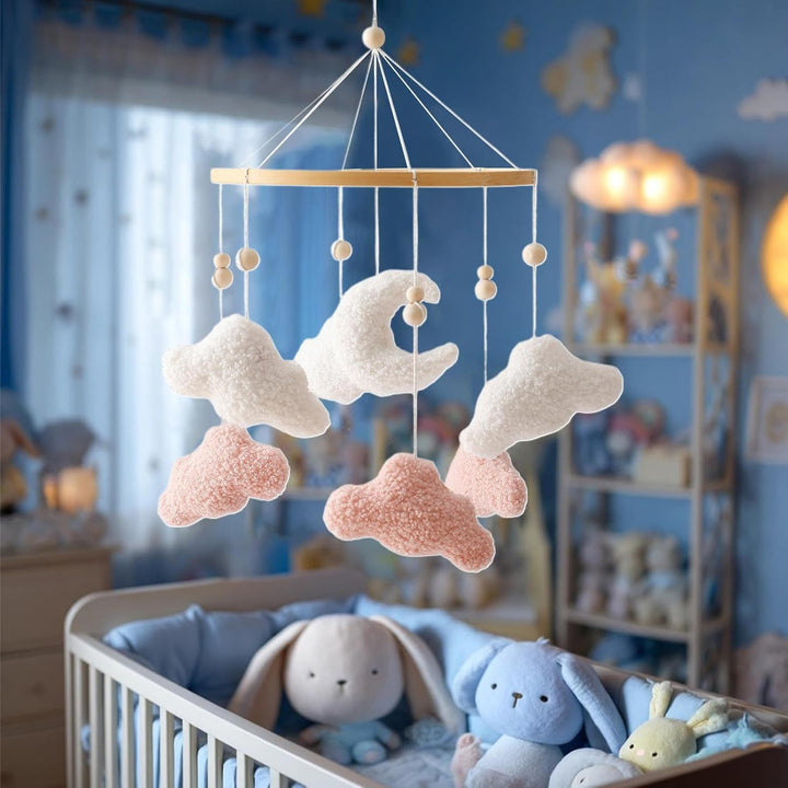 Baby Mobile Für Stubenwagen, Bettglocken Mobile mit Wolkenförmigen Plüschanhängern, Niedliche Babyde
