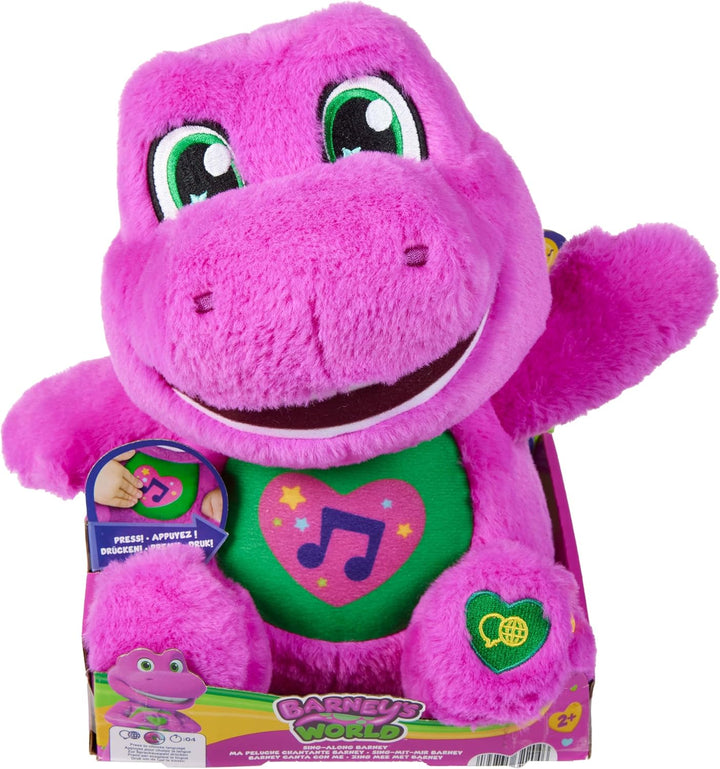 Barney – Barneys Sänger, Plüsch 25+ cm mit Geräuschen, spielt 10 Sätze und 5 Lieder in Englisch, Fra