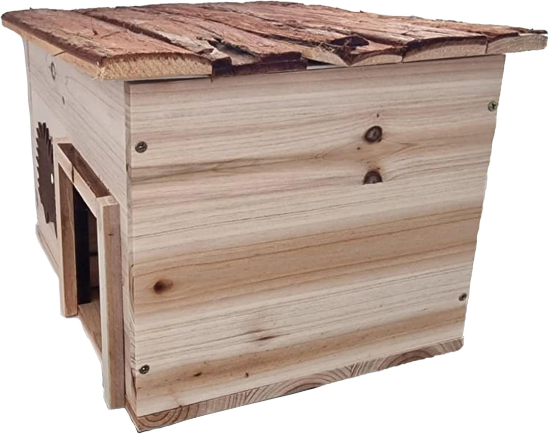 Igelhaus Holz – 32 x 26 x 21 cm – Unbehandelt – Mit Rindendach