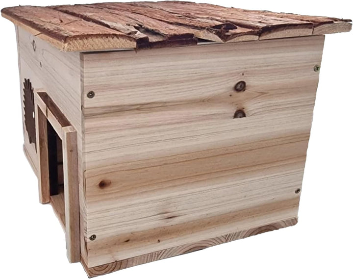 Igelhaus Holz – 32 x 26 x 21 cm – Unbehandelt – Mit Rindendach