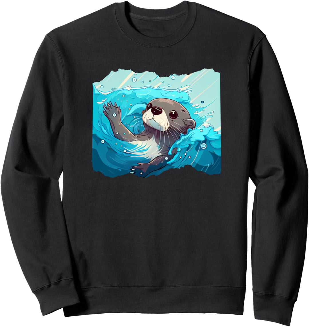 Niedlicher Otter zum Schwimmen in Wellen Sweatshirt