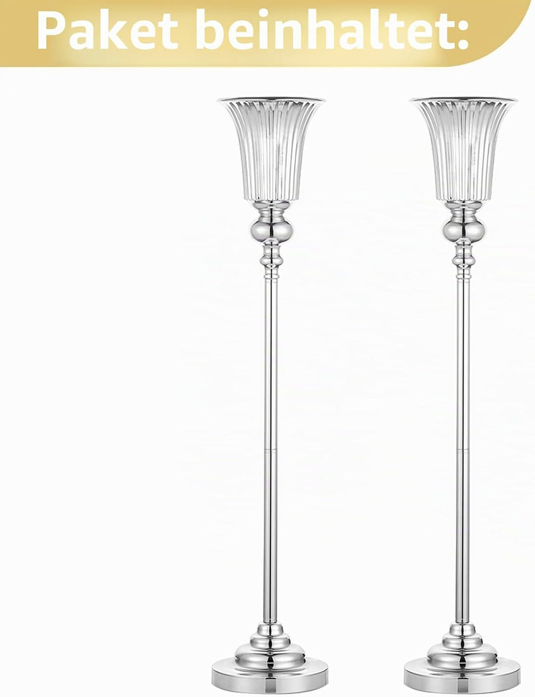 NUPTIO Blumenständer Metall Silber Vase: 2 Stück 77.5cm Hoch Blumenvase Hochzeit Ständer Trompete Va