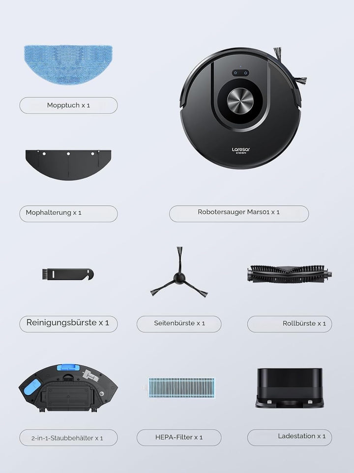 Laresar Clean Saugroboter mit Wischfunktion 3 in 1, 5000Pa Staubsauger Roboter mit Laser Navigation,