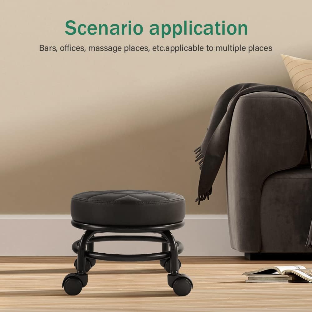 FURWOO Rollsitz PU-Leder Niedriger runder Rollhocker Bodenhocker mit Universal-Rollen für Home Fitne
