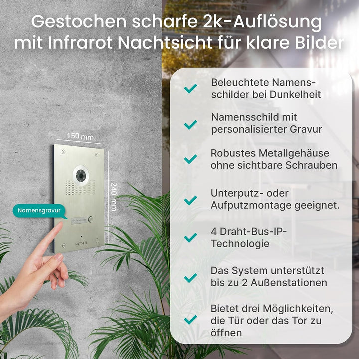 MATHFEL 4 Draht Video Türsprechanlage Gegensprechanlage,1x7&