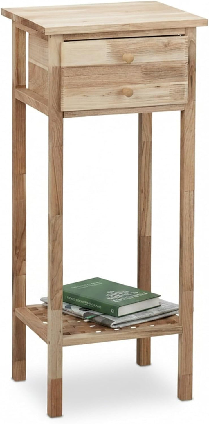 Relaxdays Beistelltisch Walnuss mit Schublade, 2 Ablagen Telefontisch, hoher Holztisch HxBxT: 80 x 3