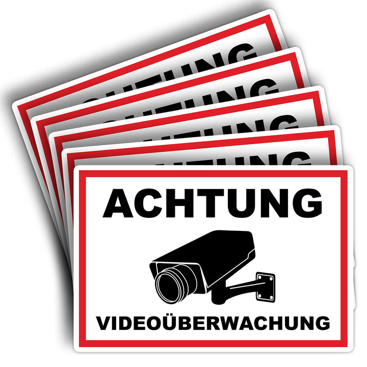 5 Stück XXL Achtung Videoüberwachung Schild 40 x 30 cm aus stabiler PVC Hartschaumplatte 5mm dieser