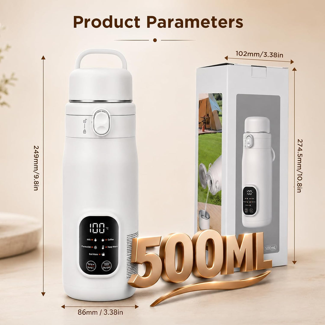 Elektrischer Reisewasserkocher Klein, 500ML Mini Wasserkocher 316 Edelstahl, 8 Sekunden Schnellheizu