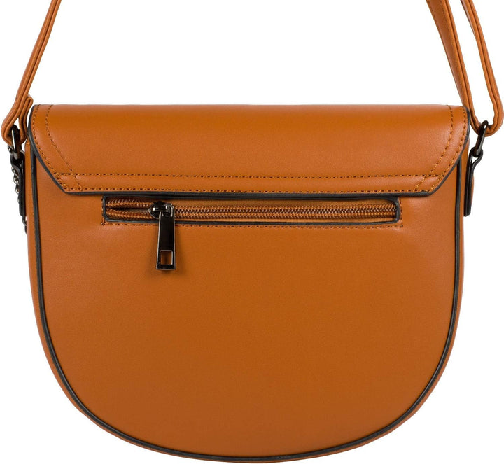 styleBREAKER Damen halbrunde Saddle Bag Umhängetasche einfarbig, Stift Verschluss und Kette, Schulte