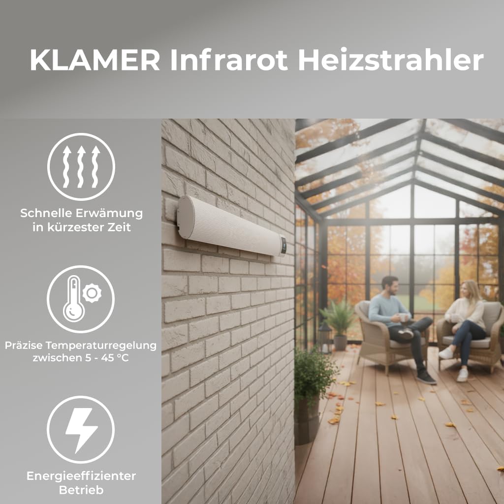 KLAMER Infrarotheizung 2600 W – WLAN Heizstrahler mit App- & Timer, Decken- & Wandmontage, Fenster-o