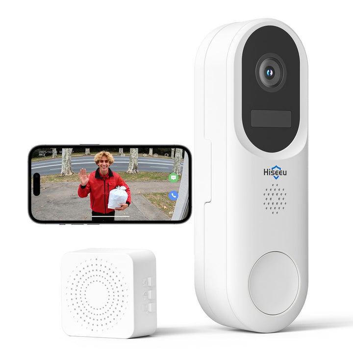 Hiseeu 【2MP+Chime】 Smarte Video Türklingel mit Kamera,1080P Kabellose Video Doorbell mit 2-Wege-Audi