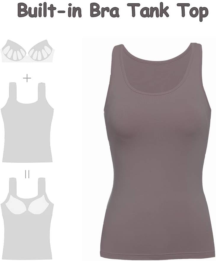 STARBILD Damen Unterhemd BH-Hemd Basic U-Ausschnitt Eingebauter BH Bügelloser Gepolstert Tank Tops,