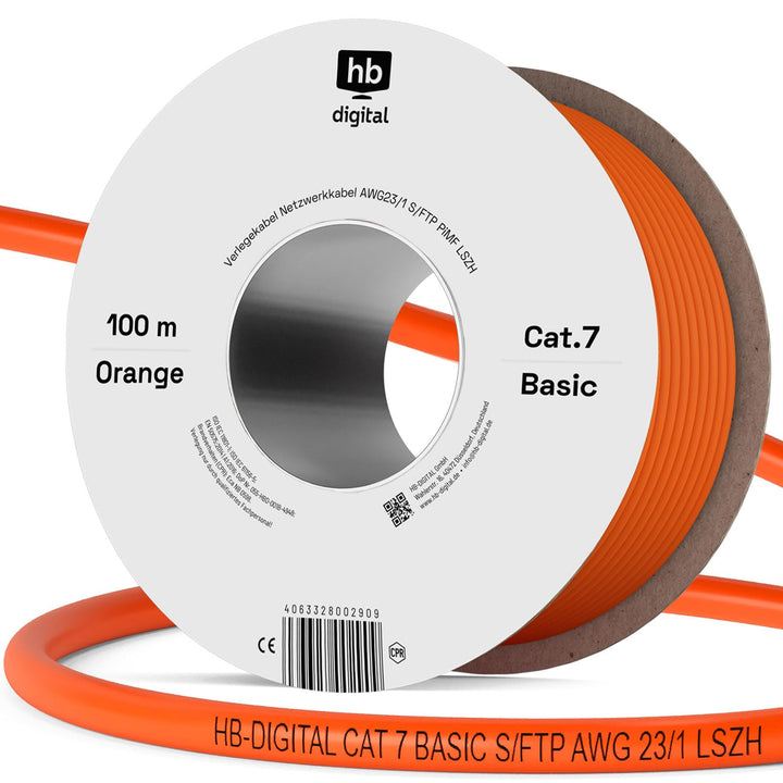HB-DIGITAL 100m CAT 7 Netzwerkkabel LAN Kabel Verlegekabel Ethernet Installationskabel AWG23 10 Gbit