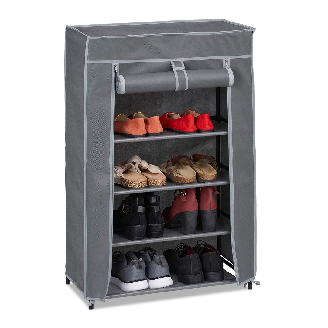 Relaxdays Schuhschrank Stoff, 5 Fächer, 15 Paar Schuhe, Abnehmbarer Bezug, Schuhregal, HxBxT: 90 x 6