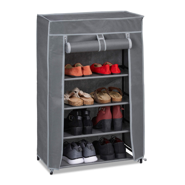 Relaxdays Schuhschrank Stoff, 5 Fächer, 15 Paar Schuhe, Abnehmbarer Bezug, Schuhregal, HxBxT: 90 x 6