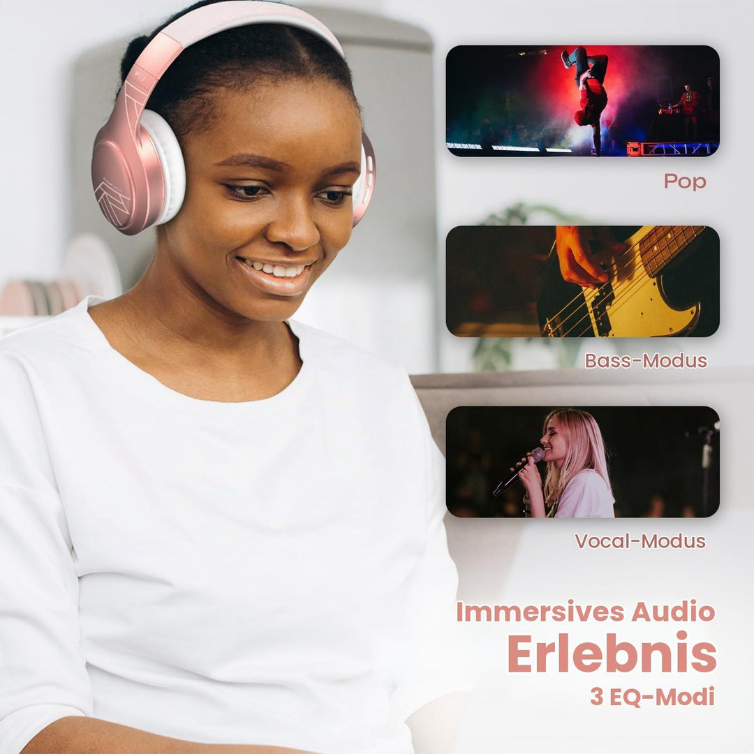 PowerLocus Bluetooth Kopfhörer Over Ear, Kopfhörer Kabellos mit 3-EQ modi, 60std. Spielzeit, Hi-Fi-S