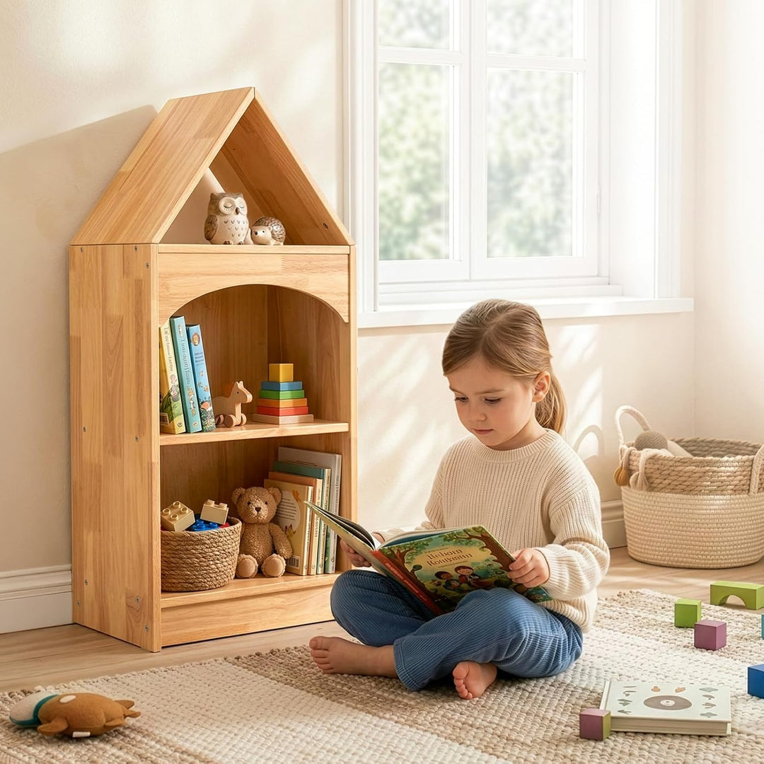 OOOK Gummiholz Kinder Bücherregal, Spielzeugaufbewahrung mit 3 Etagen | Kinderregal 40×30×92cm, Spie