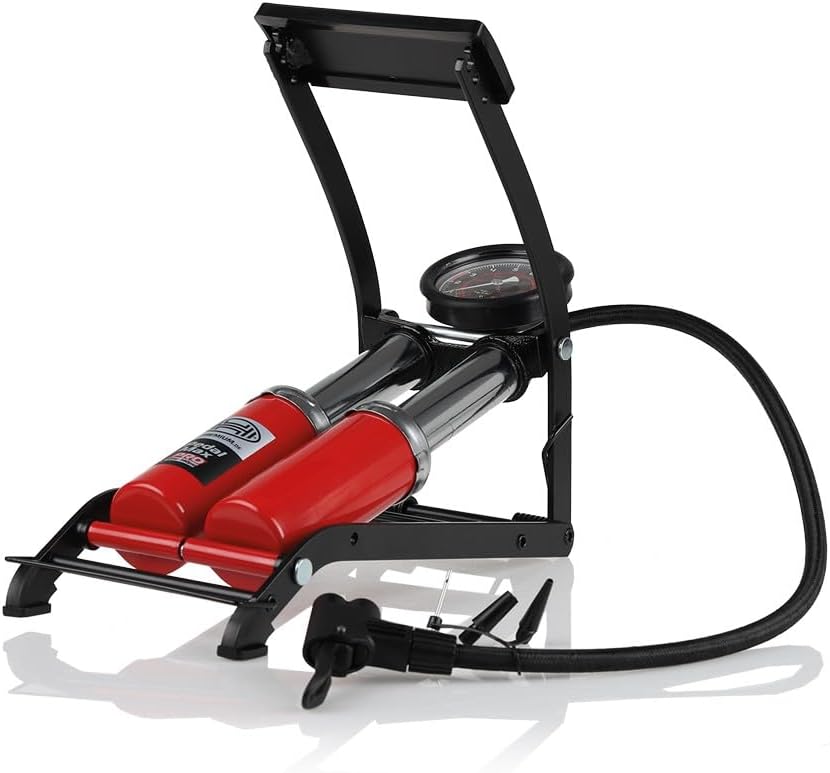 HEYNER® 22500N Fussluftpumpe Doppelzylinder 2 Zylinder mit Manometer bis 10 bar + Tasche