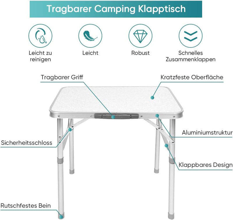 Ejoyous Aluminium Klapptisch Campingtisch, Höhenverstellbar 25-56cm Camping Tisch klappbar Leichter