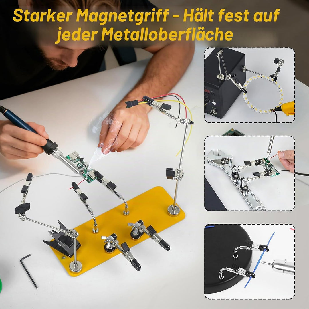 NOEVSBIG Dritte Hand Lötstation mit 6 Flexiblen Armen, stabiler Metallbasis, Lötkolbenhalter, Helfen