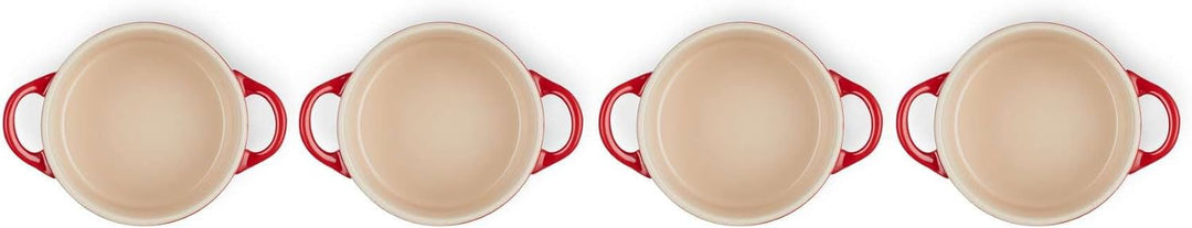 Le Creuset 4er-Set Mini Cocottes aus Steinzeug, je 200 ml, 10 x 5 cm, Steinzeug, Kirschrot, 79212100