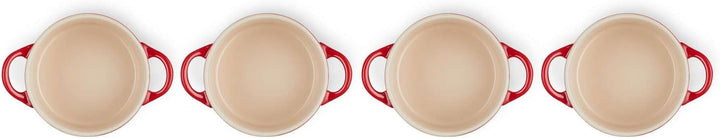 Le Creuset 4er-Set Mini Cocottes aus Steinzeug, je 200 ml, 10 x 5 cm, Steinzeug, Kirschrot, 79212100