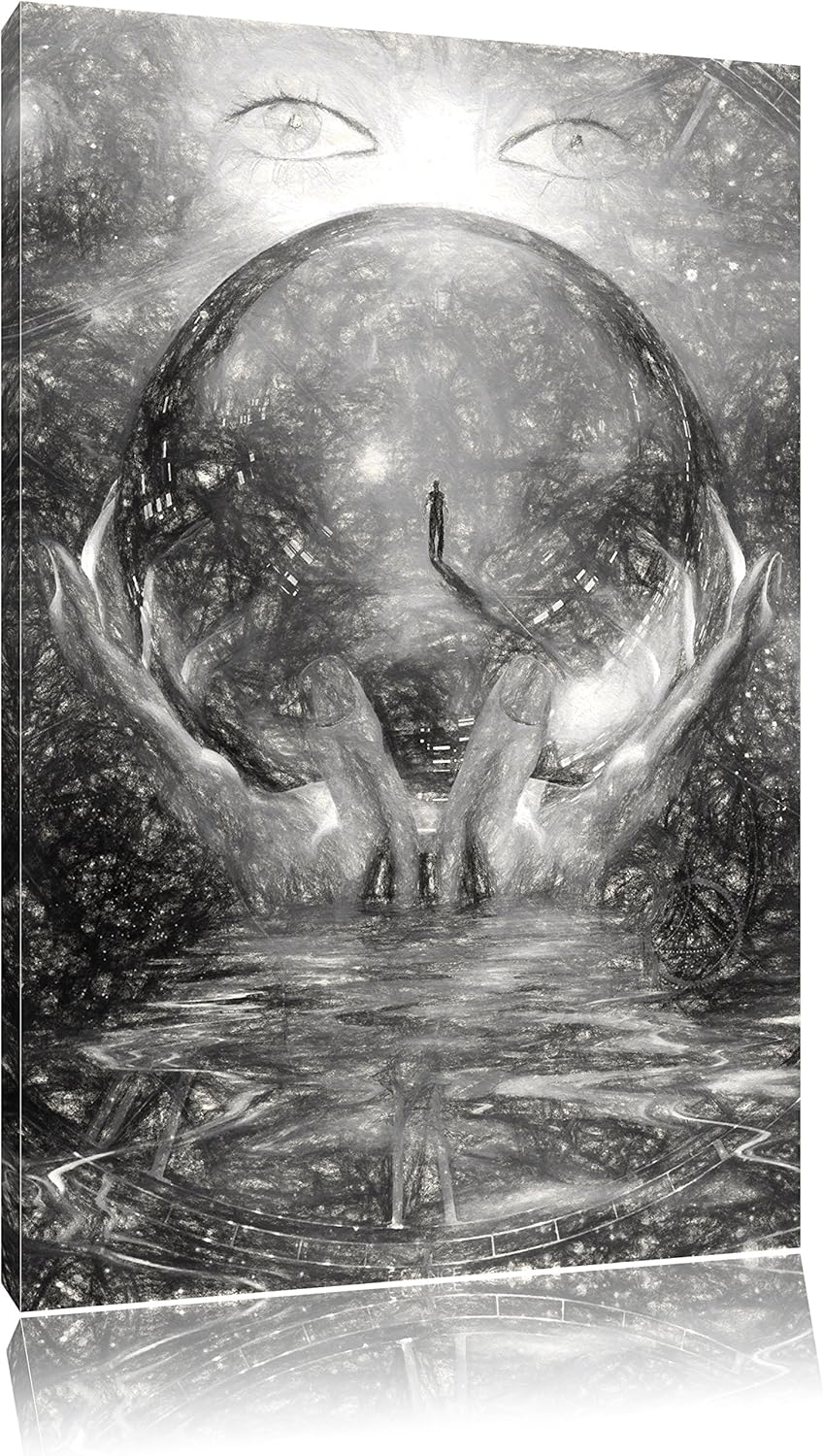 Pixxprint Glaskugel mit Hintergrund/Format: 100x70cm / Leinwandbild fertig bespannt Wandbild Kunstdr