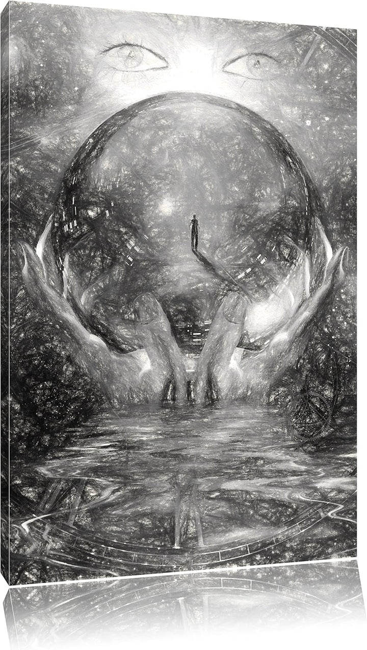 Pixxprint Glaskugel mit Hintergrund/Format: 100x70cm / Leinwandbild fertig bespannt Wandbild Kunstdr