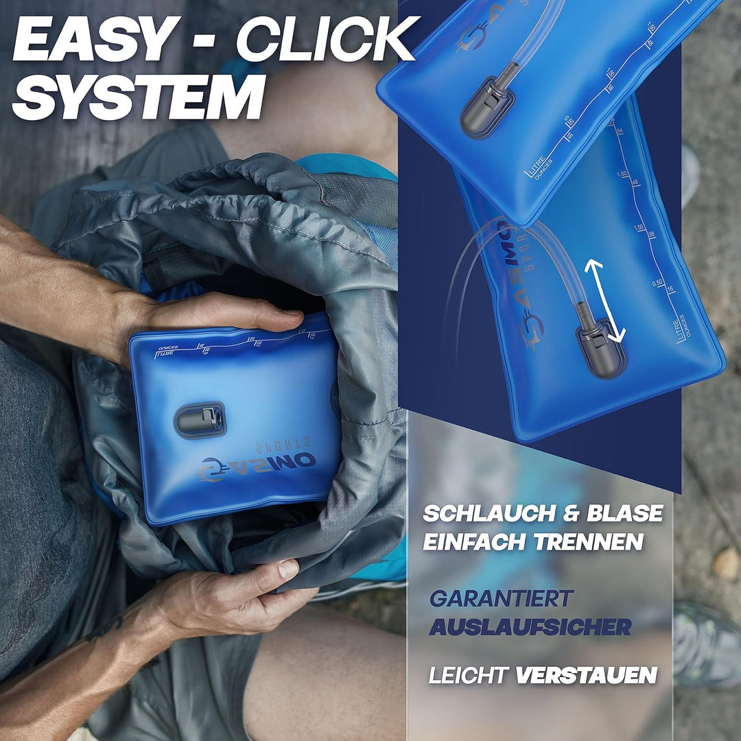 SASMO® Trinkblase 2l mit ISOLIERTASCHE | materialverstärkte,reissfeste Trinkblase | Trinksystem für