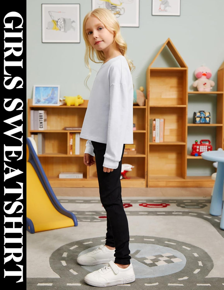Arshiner Mädchen 5–12 Jahre Langarmshirt Crop Tops Kinder Baumwolle Pullover Sweatshirts mit Rundhal