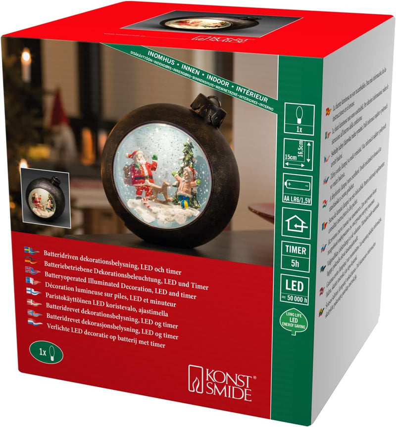 Konstsmide LED Weihnachtskugel Weihnachtsmann mit Kindern, wassergefüllt, 5h Timer, warm weisse Diod