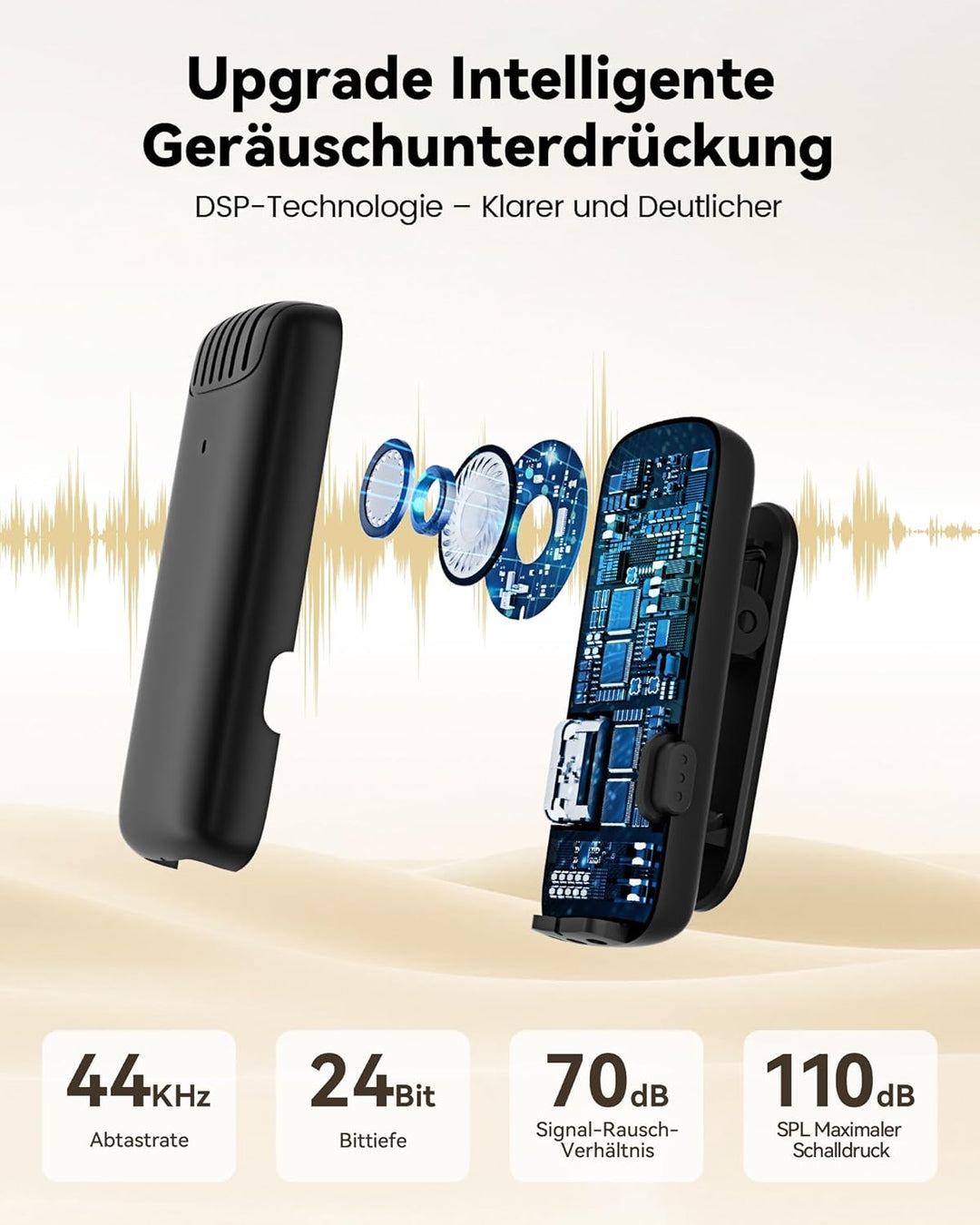 CZOCPOS Kabelloses Lavalier Mikrofon Wireless für iPhone/iPad/Android mit Ladebox, Geräuschunterdrüc