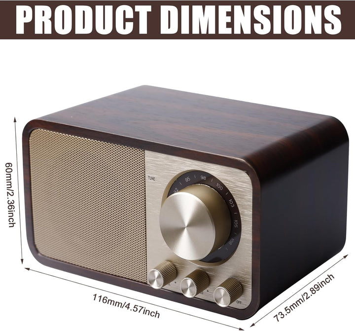 Retro Radio mit Bluetooth, Nostalgie Radio mit 1500mAh Akku wiederaufladbar, USB/TF-Karte/AUX, 5W La