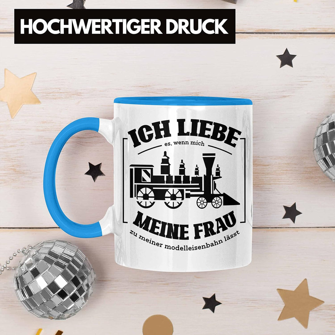 Trendation - Lustige Modelleisenbahn Tasse Geschenk für Eisenbahner (Blau), Blau