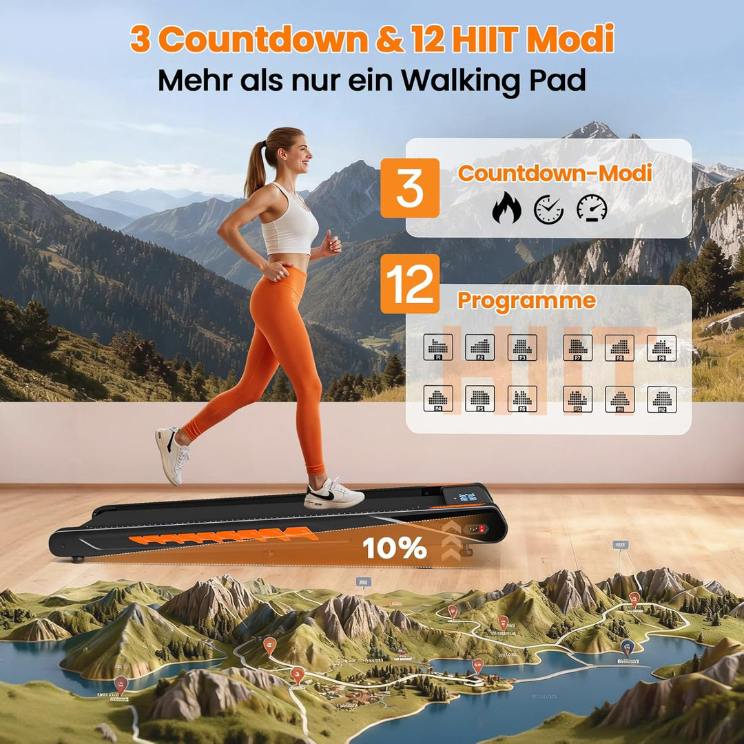 Walking Pad mit Bluetooth Lautsprecher, 4 in 1 10km/h Laufband für Zuhause mit 10% Steigung, 2,75 HP
