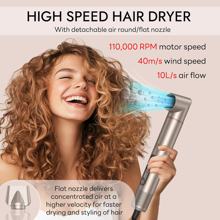 Airstyler 6 in 1, LCD-Display, 110000 U/Min Haarstyler Rundbürstenföhn, Hairstyler Warmluftbürste Mi