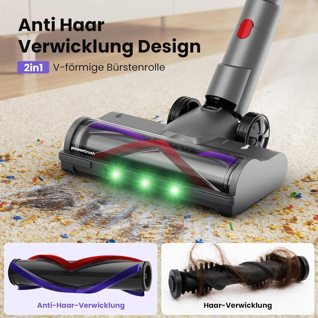 Akku Staubsauger, 600W/58000Pa/75Min, Staubsauger Kabellos mit FurTornado™ Mini-Düse und Ladestation