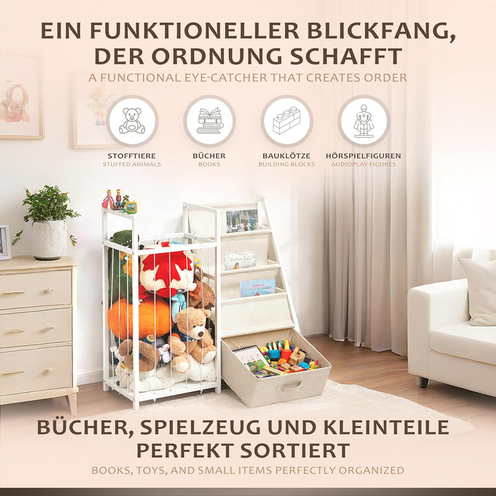 ONVAYA® Multifunktionales Kinderregal 4-in-1 | Tonie Regal, Kuscheltier Aufbewahrung, Kinder Bücherr