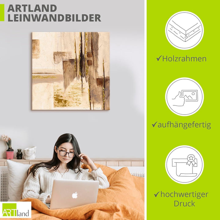 ARTland Leinwandbilder Wandbild Bild auf Leinwand 70 x 70 cm Abstrakte Motive Muster Malerei Creme A
