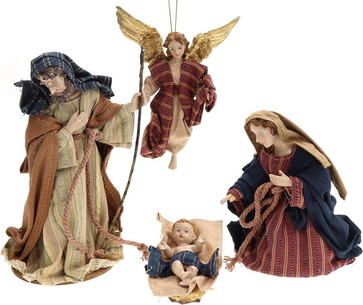 Krippenfiguren Set 10-teilig mit Kleidern aus Stoff ca. H.: 17